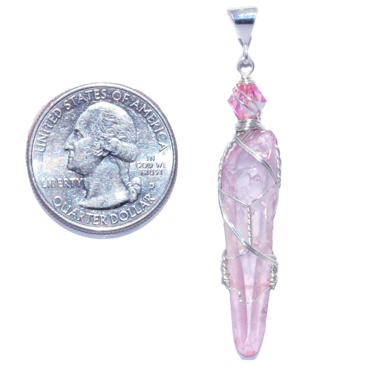 Pastel Pink Aura Quartz Laser Crystal Pendant with Glyph Markings