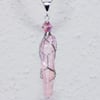Pastel Pink Aura Quartz Laser Crystal Pendant with Glyph Markings