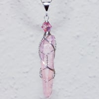 Image 2 of Pastel Pink Aura Quartz Laser Crystal Pendant with Glyph Markings