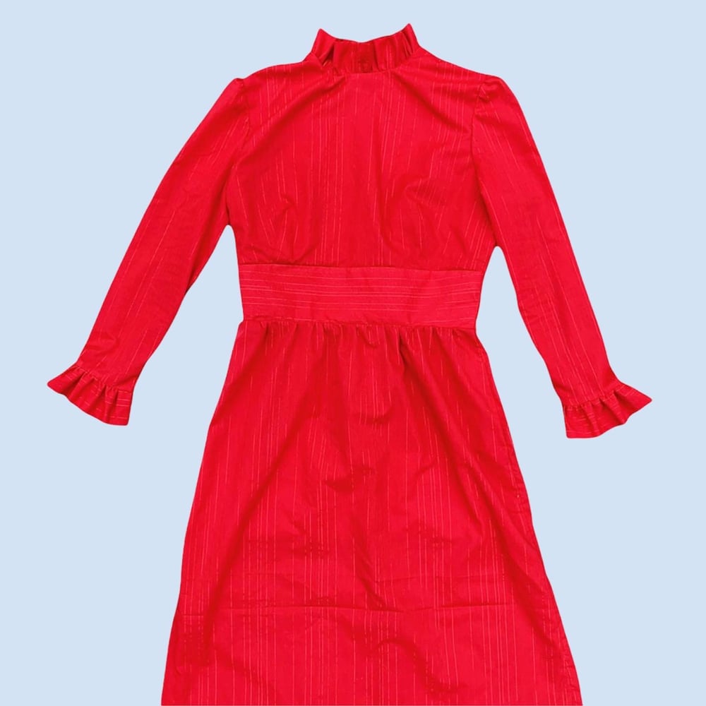 Image of Ruffle Fitted Long Sleeve Dress & Detachable Collar — Red & Gold