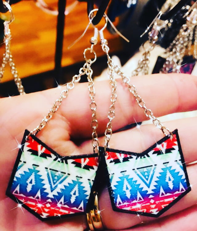 Image of Colourful print wooden earrings 
