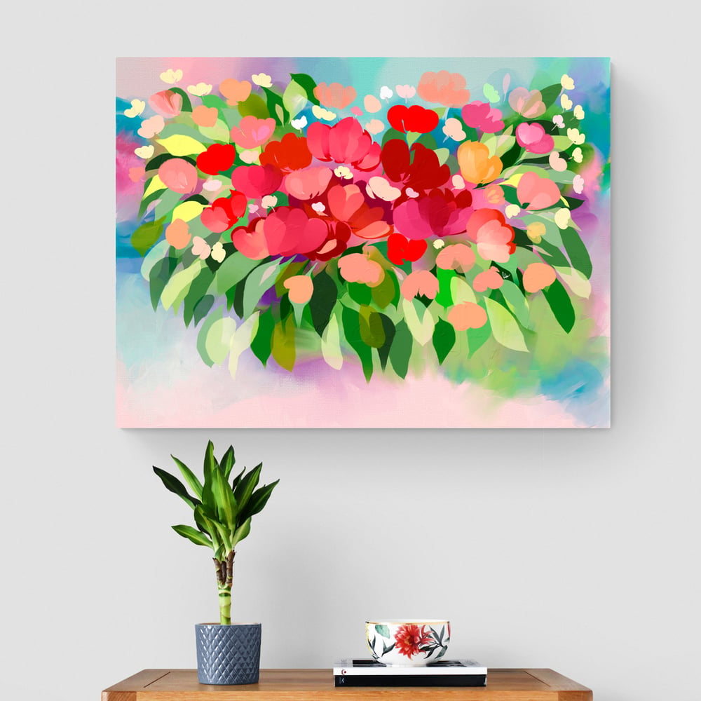  Abstract Colourful Flowers - Artwork - Canvas Print 