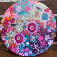 Image 1 of Fuschia Blooms Artwork on Timber HALF PRICE
