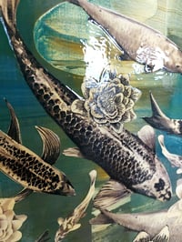 Image 3 of Original Canvas - Koi with Monochrome/Blue/Yellow - 60cm x 60cm