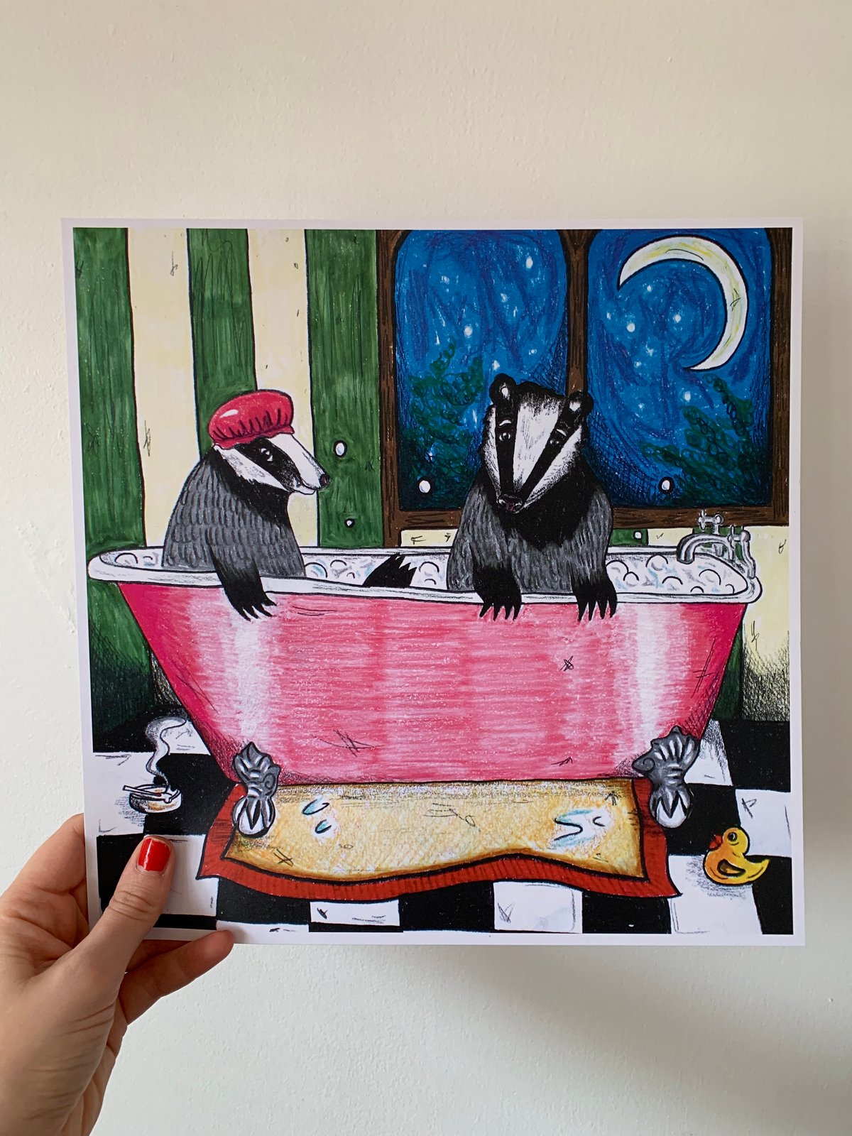 Image of A Couple Of Badgers In A Bath (Print)