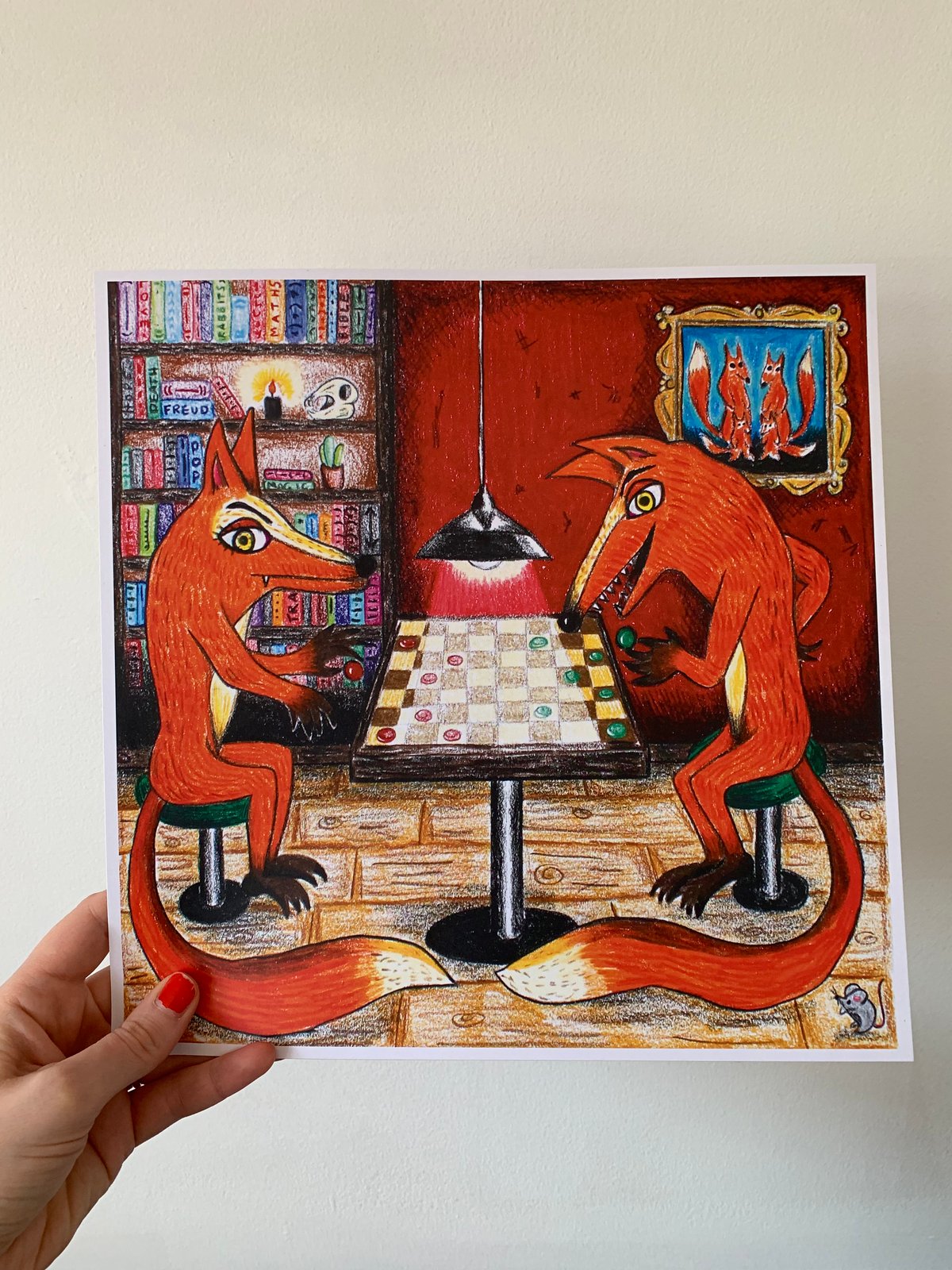 Image of A Couple Of Foxes Playing Draughts (Print)