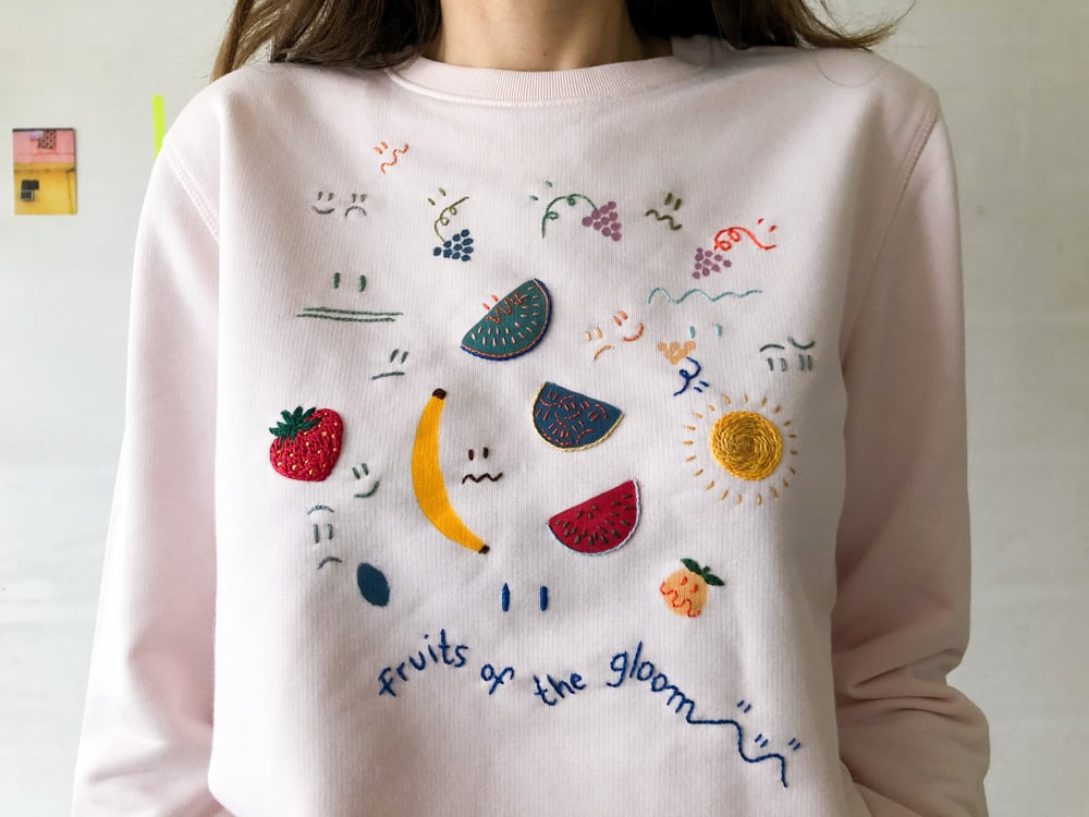 Image of Fruits of the gloom pink - one of a kind sweatshirt // hand embroidered and hand painted, unisex