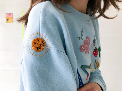 Image of Fruits of the gloom blue - one of a kind sweatshirt // hand embroidered and hand painted, upcycled