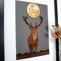 Stag Under The Moon - Framed Woodcut 