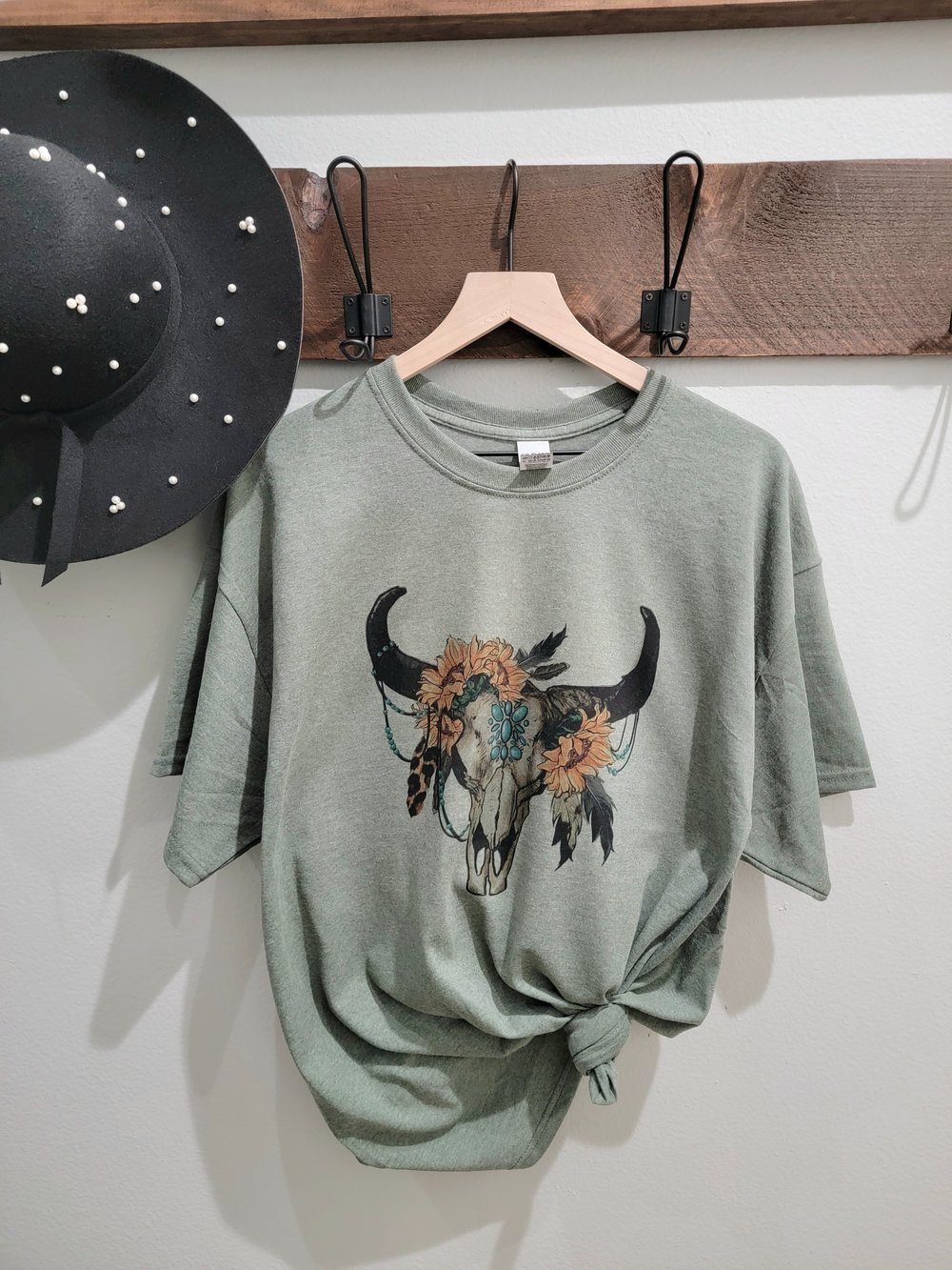 Boho Sunflower Bull Skull Tee