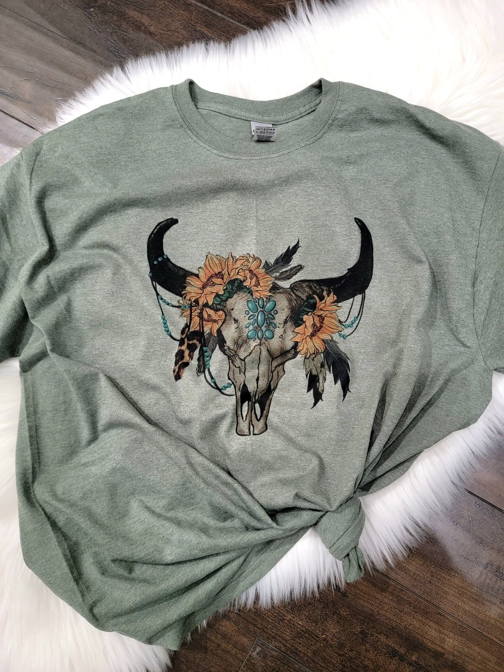 Boho Sunflower Bull Skull Tee