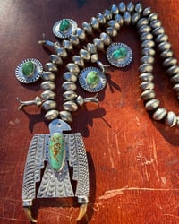 Image 1 of WL&A Royston Coyote Claw Thunderbird Squash Blossom Necklace - Length 34" - 455 Grams