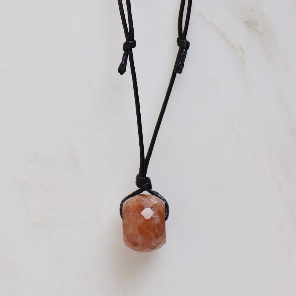 Image of Red Rutilated Quartz faceted cut cube x black canvas chain necklace