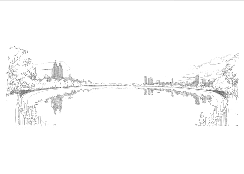 Image of JKO Reservoir, Central Park / Pencil drawing.
