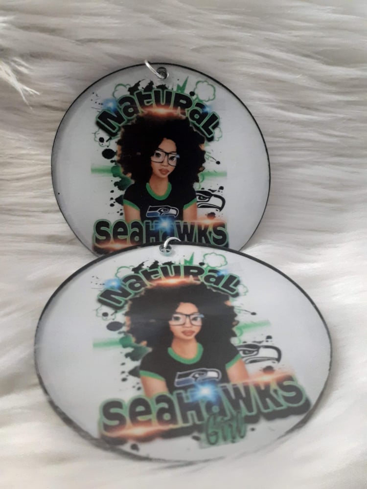Image of Team Inspired , Natural Seahawk Girl, Afrocentric jewelry, Black culture earrings