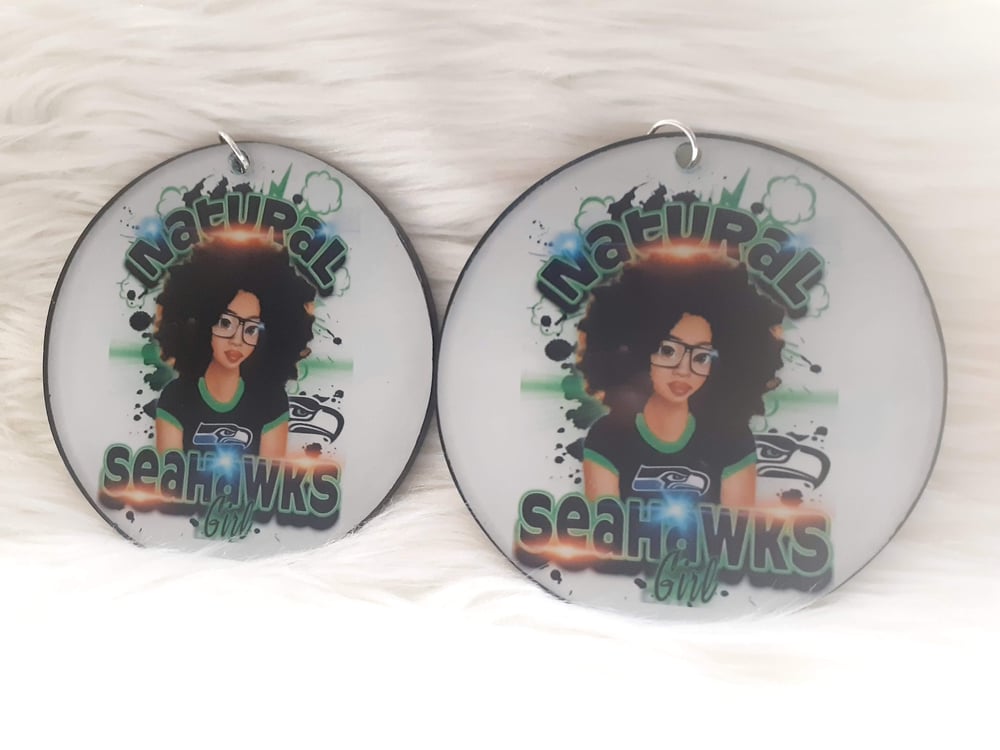 Image of Team Inspired , Natural Seahawk Girl, Afrocentric jewelry, Black culture earrings