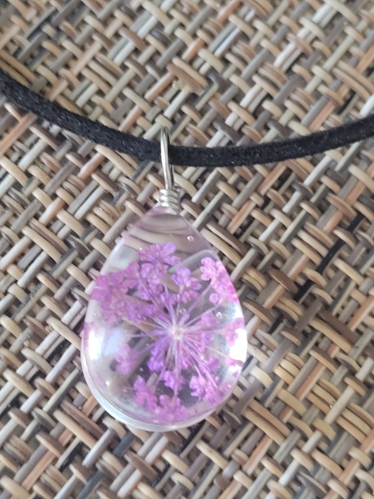 Image of PURPLE dried flower pendant necklace 