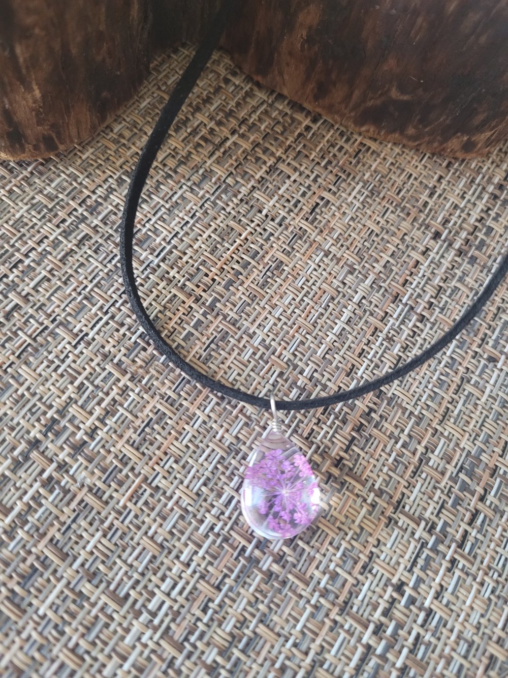 Image of PURPLE dried flower pendant necklace 