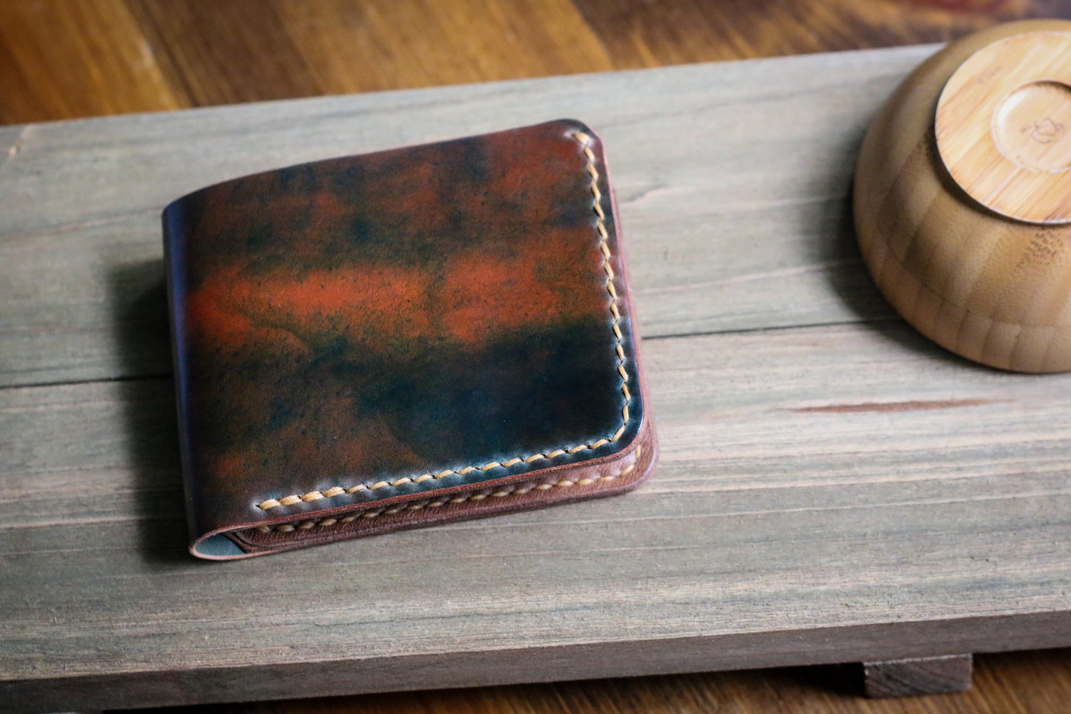 Image of Traditional Bifold in Horween Marbled Black Shell Cordovan and Natural Chromexcel