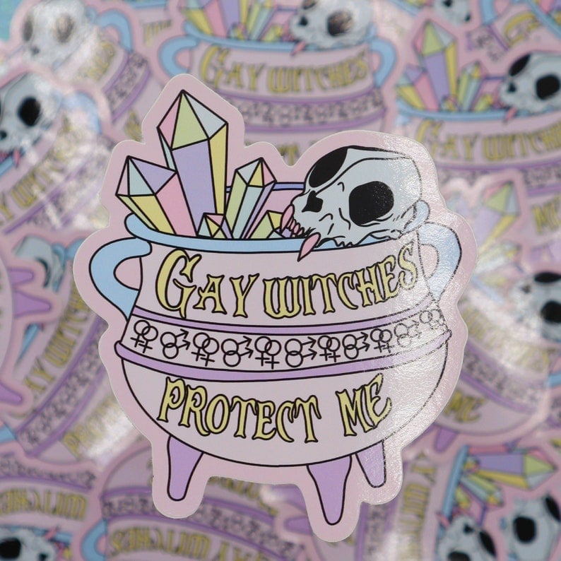 Image of Gay Witches Protect Me Large Vinyl Sticker