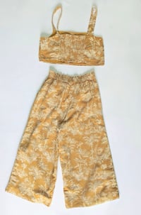 Image 2 of American Eagle Two-Piece Mustard Palm Print Crop Top & Wide Leg Crop Pants Set