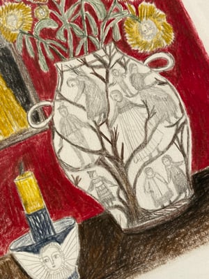 Image of Still life with tree climber jar - original drawing