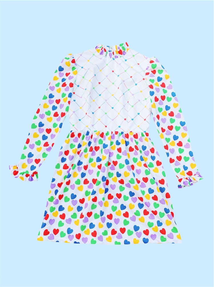 Image of Long Sleeve Fitted Ruffle Dress — Candy Hearts