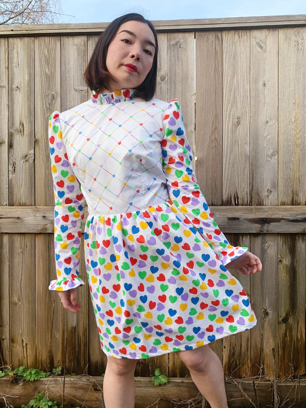 Image of Long Sleeve Fitted Ruffle Dress — Candy Hearts