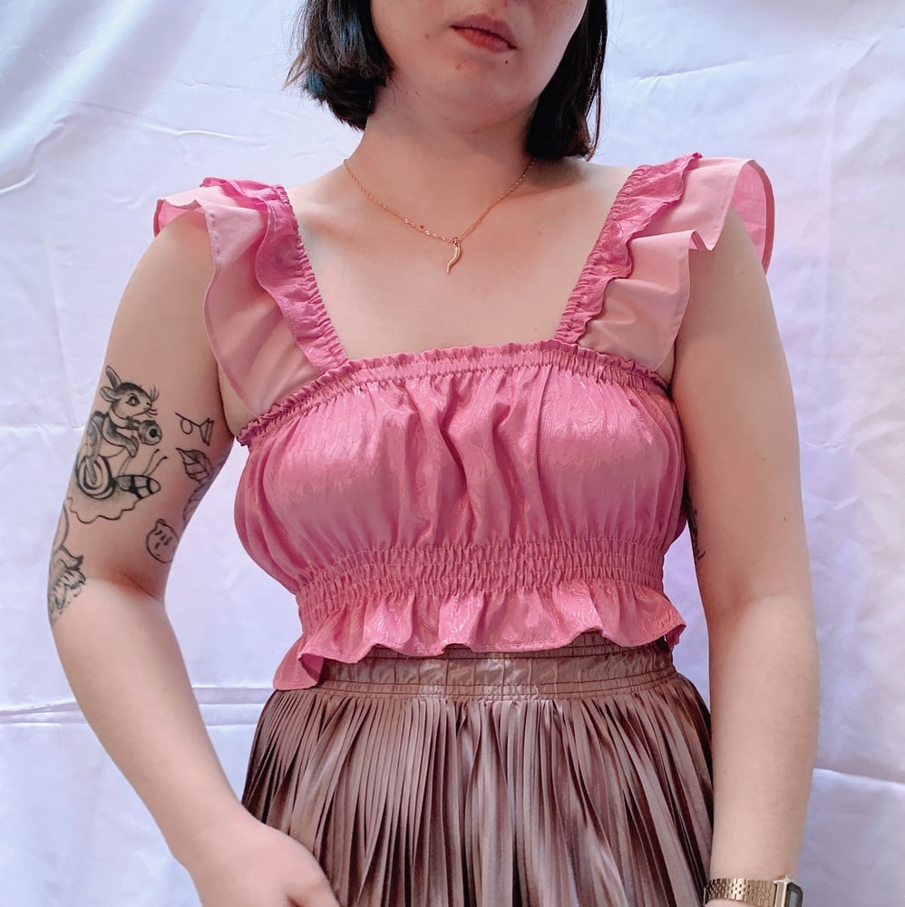 Image of Flutter Sleeve Shirred Crop Top — Bubblegum Ripples