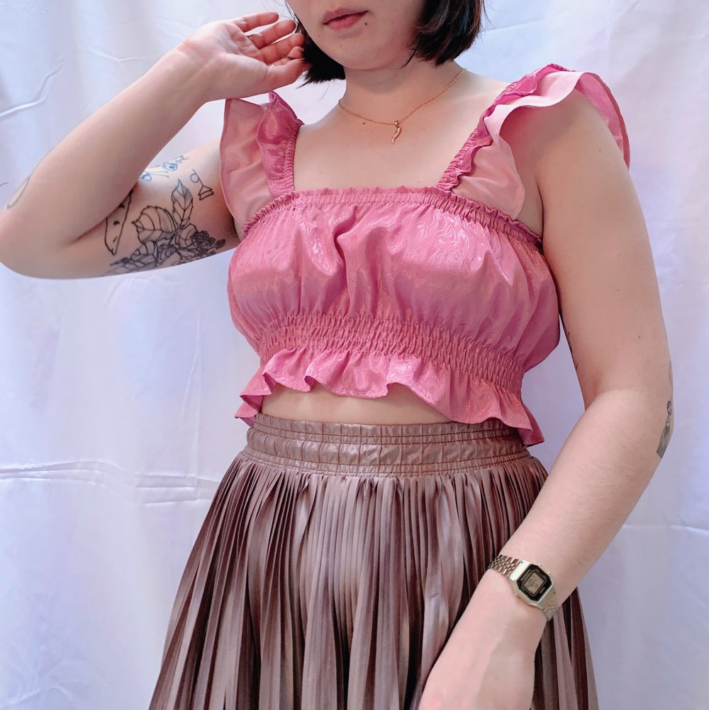 Image of Flutter Sleeve Shirred Crop Top — Bubblegum Ripples