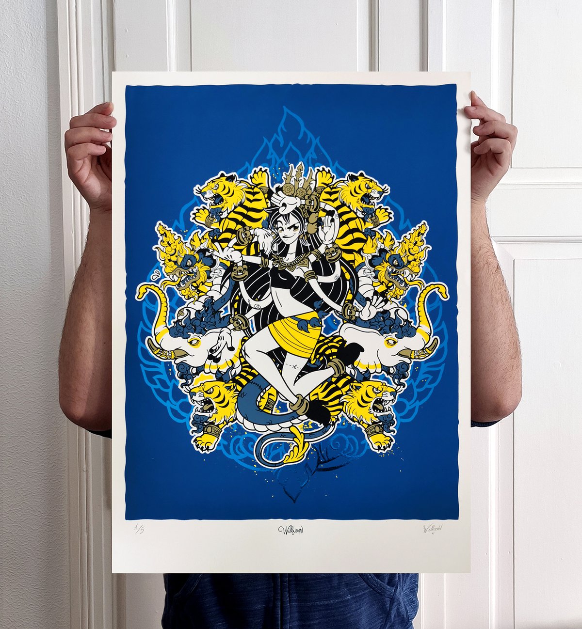 Image of "Metallic Blue Leaf edition" - Sérigraphie Apsara Dance