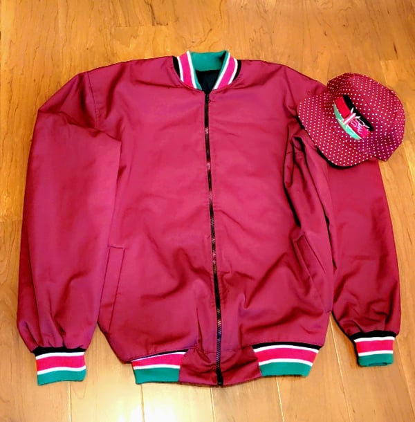 Image of Kenyan letterman jacket burgundy 