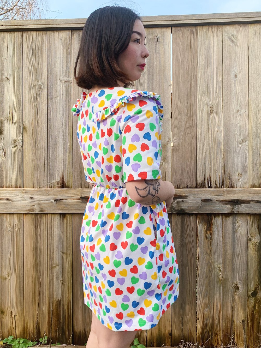 Image of Ruffle Collar Dress — Rainbow Hearts