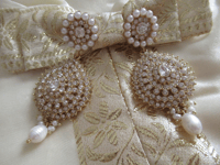 Image 2 of Kate Middleton Duchess of Cambridge Inspired Replikate Large Sparkly Pearl & Crystal Party Earrings