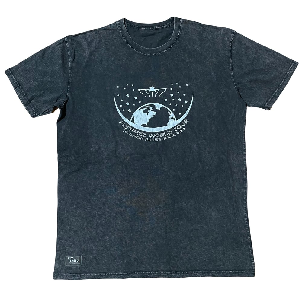 Image of FlyTimez "World Tour" Stone Wash Tee BLACK (GLOW)