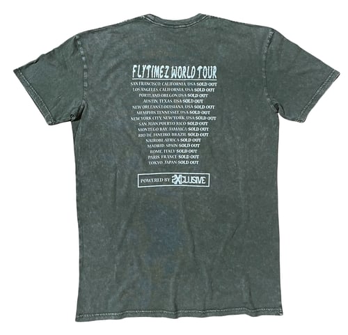 Image of FlyTimez “World Tour” Stone Wash Tee GREEN (GLOW)