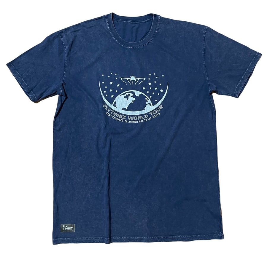 Image of FlyTimez “Word Tour” Stone Wash Tee BLUE (GLOW)