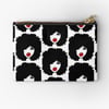   Afro Curly Red LipStick Black & White Zipper Pouch