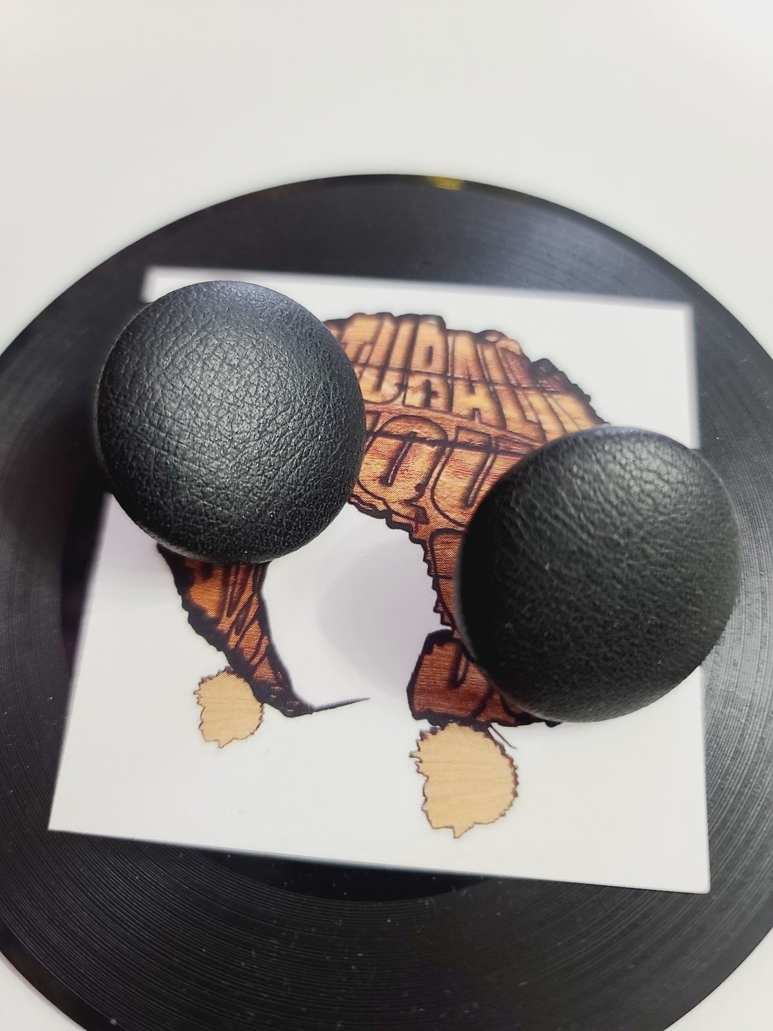 Image of Recycled Black Faux Leather Button Earrings