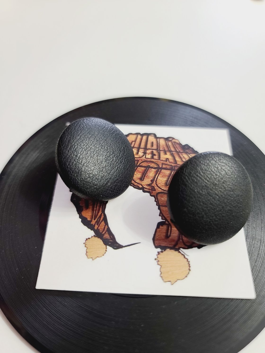 Image of Recycled Black Faux Leather Button Earrings