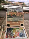 Across the river at Putney, oil on canvas panel