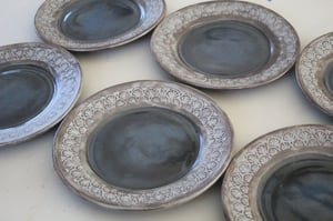 Image of Custom Order for Justin - 12 Dinner Plates in Charcoal Rustic Modern Design, Handmade in USA