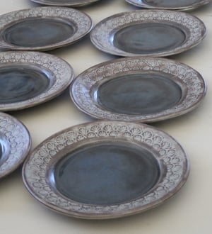 Image of Custom Order for Justin - 12 Dinner Plates in Charcoal Rustic Modern Design, Handmade in USA