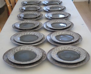 Image of Custom Order for Justin - 12 Rustic Modern Handmade Salad Plates in Charcoal and Midnight Blue 