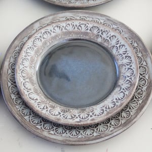 Image of Custom Order for Justin - 12 Rustic Modern Handmade Salad Plates in Charcoal and Midnight Blue 