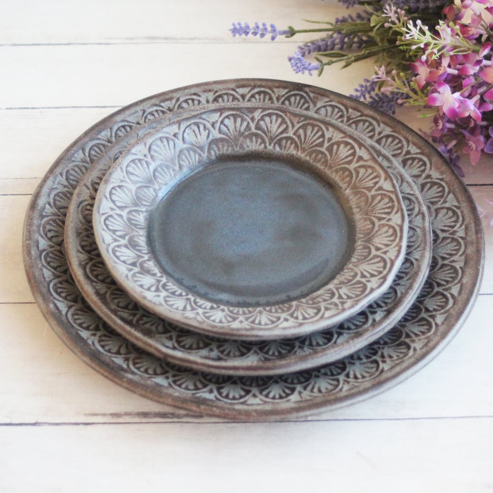 Image of Custom Order for Justin - 12 Rustic Modern Handmade Dessert Plates in Charcoal and Midnight Blue