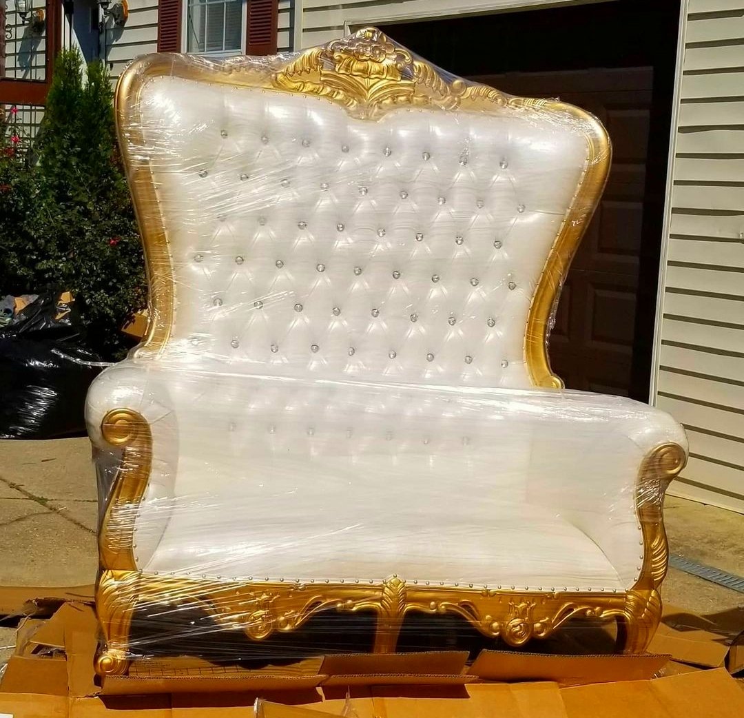 Gold Love seat throne chair PKLux Party Rentals