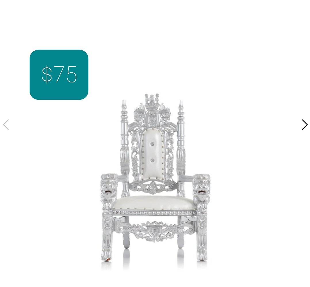 Silver kids throne chair PKLux Party Rentals