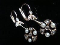 Image 2 of FRENCH EDWARDIAN 18CT YELLOW GOLD NATURAL PEARL DIAMOND DORMEUSE DROP EARRINGS