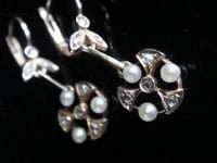 Image 3 of FRENCH EDWARDIAN 18CT YELLOW GOLD NATURAL PEARL DIAMOND DORMEUSE DROP EARRINGS